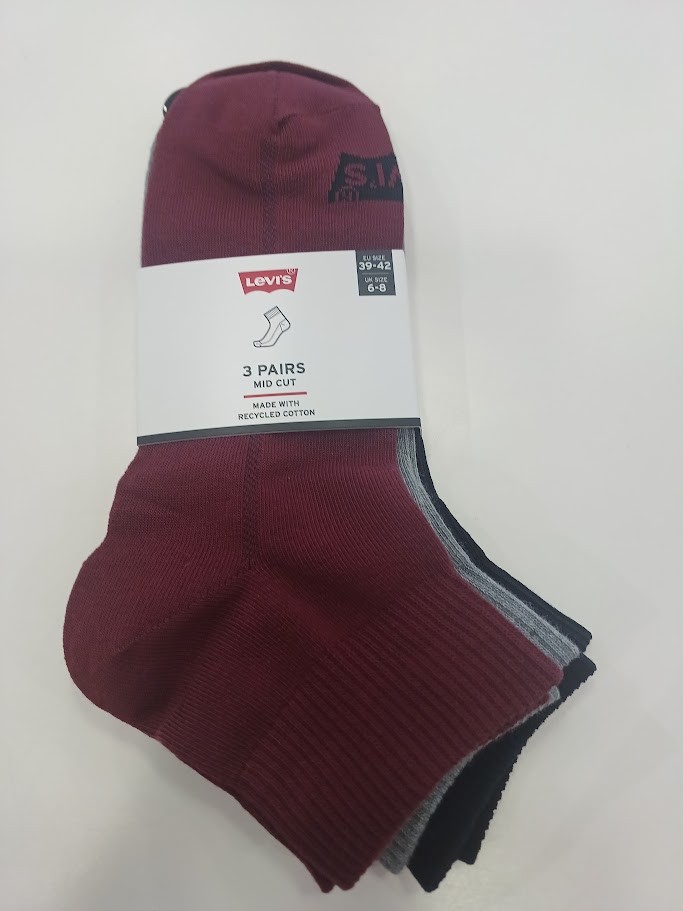 Levis mid cut bw logo recycl 3 pack red grey black Levis mid cut bw logo recycl 3 pack red grey black